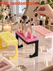 1PC Random Color Silicone Makeup Brush Holder & Drying Rack, Multi-Size Cosmetic Brush Organizer Stand For Makeup, Nail Art & Painting Brushes, Space-Saving Vanity Storage For Bathroom, Bedroom & Dressing Table - Multicolor - View 12