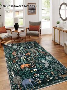1pc Animal Pattern Rug, Bohemian Style Machine Washable Living Room Carpet, Vintage Soft Dining Room Rug, Non-Slip Durable Large Floor Mat, Suitable For Office, Bedroom, Living Room, Entryway Welcome Mat - Navy Blue - View 7