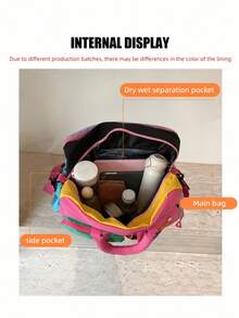 [Travel Duffel Bag] Large Capacity Expandable Stylish Color Block Travel Duffel Bag - Adjustable Shoulder Strap - Women's Weekend Overnight Tote Bag - Perfect For Short Trips, Gym, Outdoor Activities & Everyday Use - Multicolor - View 7