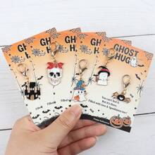 15pcs Halloween Theme Hugging Greeting Card Keychain Set. Cute Ghost/Pumpkin/Mummy/Castle/Tomb/Spider/Skull And Other Various Designs. Suitable For Coin Purse/Backpack/Car Key Chain And Other Accessories. Perfect For Halloween/Holiday Party Gifts. - Multicolor - View 6