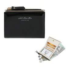 Party Laser Clip Coin Purse, INS Style Women's Multifunctional PU Card Holder, Solid Color Trifold Large Capacity Wallet - Multicolor - View 16