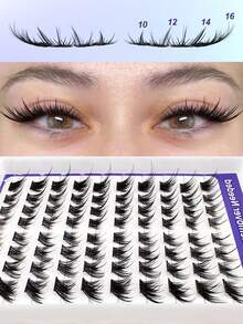 80pcs C Curl Self-Adhesive False Eyelash Clusters, Fox Eye Cartoon Style No Glue Needed Single Cluster False Eyelashes, Invisible Tape Long-Lasting Durable, No Sticky Residue Pre-Glued False Eyelashes - C - View 4