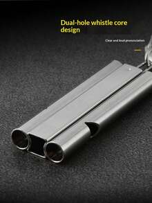 Double Tube Stainless Steel Outdoor Whistle, Referee Sports Survival Firefighting Whistle, Full Titanium Alloy Double Tube High Frequency Whistle - Silver - View 8