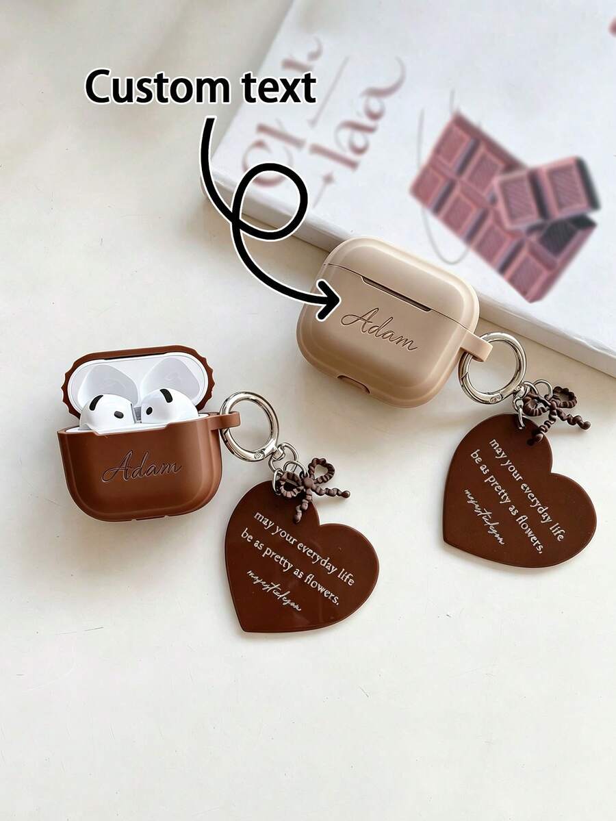 1Pc Personalized Bubble Tea Caramel Cube + Big Heart Logo Pendant Compatible With Apple Full Coverage Anti-Drop Wireless Earphone Protective Case Creative Minimalist Unique Compatible With Apple - Multicolor - View 1