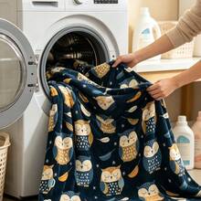 1pc Cartoon Owl Digital Print Flannel Blanket - Modern Style, Soft Comfortable Polyester Knit Fabric For All Seasons, Multi-Purpose, Suitable For Sofa, Bed, Travel, Camping, Chair, Gift Blanket - Multicolor - View 2