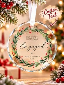 1 buah Ornamen Keramik Natal Pertama yang Dipersonalisasi, Nama dan Tahun yang Dapat Disesuaikan, Dekorasi Ornamen Pasangan, Kenang-kenangan Pertunangan, Hadiah Liburan untuk Tunangan, Dekorasi Gantung Pohon Natal, Pasangan yang Baru Bertunangan, Desain Hijau Pedesaan - MultiWarna - View 5