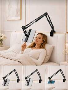 Adjustable Phone Holder, Stand, Foldable Metal Clamp Holder For Smartphone And Tablet, Compatible With IPad And Android Phones, Bedside/Desk Lamp, Birthday, Gift For Friends And Family, Office, Dorm, Room. - Black - View 1