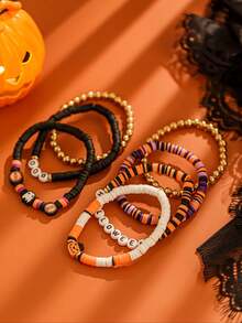 7pcs/Set European And American Halloween Theme Multi-Layer Stacked Bracelets, Punk Gothic Style Stacked Letter Jewelry, Party Cosplay Accessories, Creative Holiday Small Gift - Multicolor - View 2
