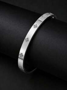 1pc 18K Gold Plated Stainless Steel Classic Screw Cross Bracelet, Minimalist Hinge Design, Waterproof, Non-Fading, Stackable Women's Jewelry Gift - Silver - View 4