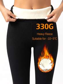 1pc Black 170G Non-Fleece/330G Thick Fleece Lined High Waist Warm Pants, Suitable For Cold Winter Daily Casual Wear - Multicolor - View 23