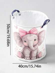 [Cute Elephant Basket] Cute Elephant Laundry Basket,Foldable Round Organizer Box With Sturdy Handle | Pink Bow & Butterfly, Soft Pastel Cartoon Design, Durable Storage Bin For Playroom, Spring Cleaning, Lightweight,For Room ,Bathroom - Multicolor - View 11