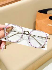 1PC Unisex Round Cat Eye Frame Glasses, Contrast Color Elegant Luxury Metal Decor, Y2K Sweet Cool Retro Street Minimalist Fashion Eyewear Frame For Vacation - Clear - View 5