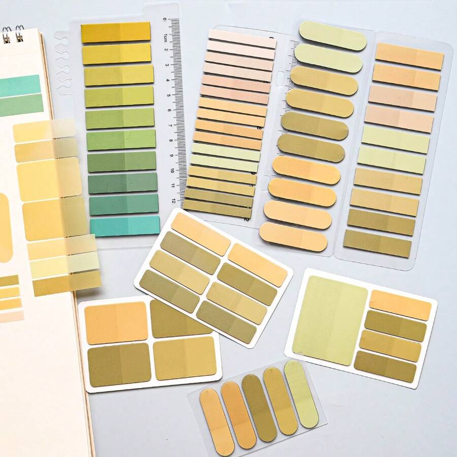 8 Sets Style 1 Set Ultra-Thin Index Tabs Labels PET Material Semi-Transparent Plastic Waterproof Sticky Notes Color Series Marker Stickers Student Textbook Record Tabs With Ruler Reading Book Memo Stickers School Supplies Office Document Tabs - one-size - View 1