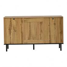 Modern Sideboard 120x35x70cm, Cabinet With 3, Lockers, Wave Pattern Look, Made Of Durable Chipboard With Metal, Load Capacity Up To 50 Kg, Living Room, Dining Room, Hallway, Natural Wood Color - Natural Wood + Particle Board - View 8