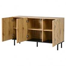 Modern Sideboard 120x35x70cm, Cabinet With 3, Lockers, Wave Pattern Look, Made Of Durable Chipboard With Metal, Load Capacity Up To 50 Kg, Living Room, Dining Room, Hallway, Natural Wood Color - Natural Wood + Particle Board - View 11