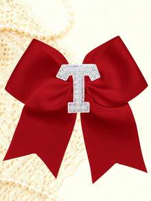 1pc Personalized A-Z Letter Bow Hair Clips For Little Girls, Red Ribbon Bow With Pearl Rhinestone Initial, Cute Daily Hairstyle Decorations - Red - View 32