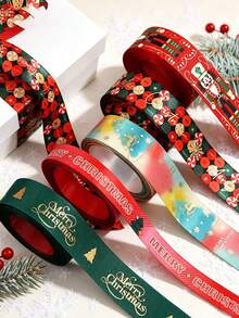 1/5Pcs Christmas Ribbon Satin Ribbon Set, Suitable For Gift Wrapping, DIY Crafts, Christmas Tree Decoration, Bouquet, Holiday, Birthday Party Decoration - View 1