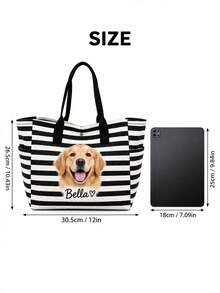 Personalized Pet Photo & Name Canvas Tote Bag, Large Capacity Shoulder Bag, Customizable Foldable Canvas Bag With Name Logo Text, Multiple Colors Available, Solid Color Large Capacity Shoulder Bag, Suitable For Work - Multicolor - View 8