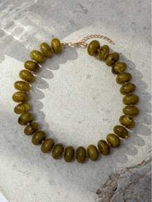 1pc Exaggerated Colorful Beaded Necklace, Fashion Geometric Round Bead Choker - Green - View 3