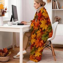 1pc Autumn Maple Leaf Theme Throw Blanket, Colorful Maple Leaf Print Pattern Fleece Blanket, Flannel Single-Sided Printed Blanket, Perfect For Holidays, Birthdays, Sofa And Home Decor - Multicolor - View 10