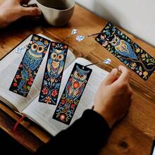 4pcs Owl Pattern Diamond Art Bookmark Set, DIY Diamond Art Craft, Suitable For Adults, Round And Asymmetrical Shape Acrylic Diamond Partial Inlay Design, Suitable For Book Lovers And Craft Enthusiasts - View 2