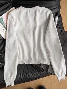Autumn Casual Versatile Letter Embroidered Cardigan - Grey - View 8