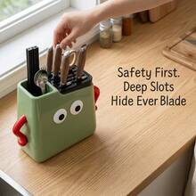 1pc Cute Cartoon Face Knife Holder, Multi-Slot Utensil Storage Rack With Built-In Chopstick Holder And Removable Drip Tray, Space-Saving Kitchen Countertop Organizer - View 10