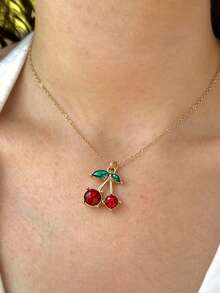 Kalung Liontin Berlian Imitasi Buah Ceri Segar untuk Wanita, Rantai Tulang Selangka Minimalis Elegan Mewah Ringan - Gaya 4 - View 1
