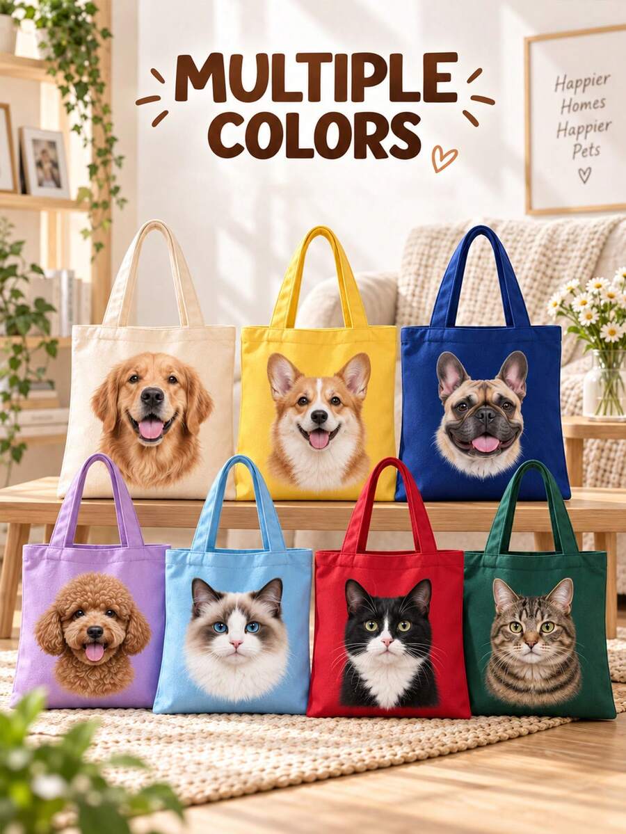 Tas Tote Foto dan Nama Hewan Peliharaan yang Dipersonalisasi, Tas Bahu Kapasitas Besar, Tas Tote Lipat yang Dapat Disesuaikan dengan Logo Nama, Tersedia dalam Berbagai Warna, Tas Bahu Kapasitas Besar Warna Polos, Cocok untuk Kerja - MultiWarna - View 1
