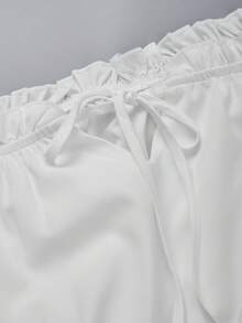 ii Women's Solid Color Frill Trim Off-Shoulder Flare Sleeve Short Dress - White - View 4