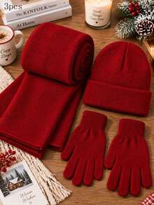 3pcs Unisex Winter Accessory Set, Warm Knitted Hat Scarf Gloves, Soft Thickened Matching Set, Suitable For Cold Weather Outdoor Walking Travel Christmas Gift - Multicolor - View 8