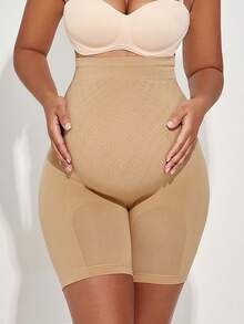 Maternity Solid Color Elastic High Waist Leggings, Suitable For Daily Wear, Sports, Yoga And Various Occasions, Autumn Outfit - Apricot - View 8