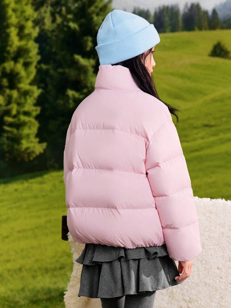 Balabala Girls Sweet Padded Coat Soft Warm Outerwear Loose Versatile Jacket For Tween Girl Winter Daily Outfit - Pink - View 3