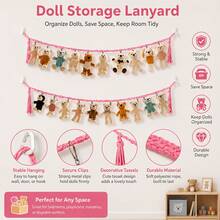 1pc Multi-Functional Hand- Doll Storage Lanyard Set With 20 Clips And 2 Hooks, Featuring Wooden Rings And Metal Clips, Plush Display Chain, Sturdy And Durable Space-Saving Closet Organizer Hanging Accessory, Christmas, Halloween - one-size - View 6