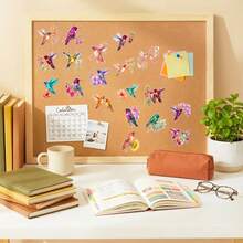 50pcs Watercolor Hummingbird Floral Stickers, Transparent PET Bird Flower Decals, Fresh Botanical Nature Sticker Pack, Waterproof DIY Decor For Journal Notebook Laptop Phone Scrapbook Planner, Christmas Gift For Sticker Lovers - Multicolor - View 8