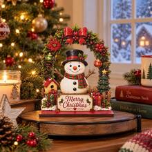 1/2pcs Vintage Santa Claus & Snowman Wooden Decorative Figurines, Wreath Arch Design, Rustic Style, Suitable For Home, Holiday Party, Country Dining Table Decor Gift, Christmas Decoration - Christmas Ornament - View 7