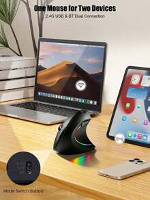 Right Hand Ergonomic Vertical Wireless Mouse, 2.4G & Bluetooth Dual Mode, RGB Light, Silent Click, Adjustable DPI, For Laptop Desktop Office Gaming, Battery Not Included(Battery Not Included) - View 2