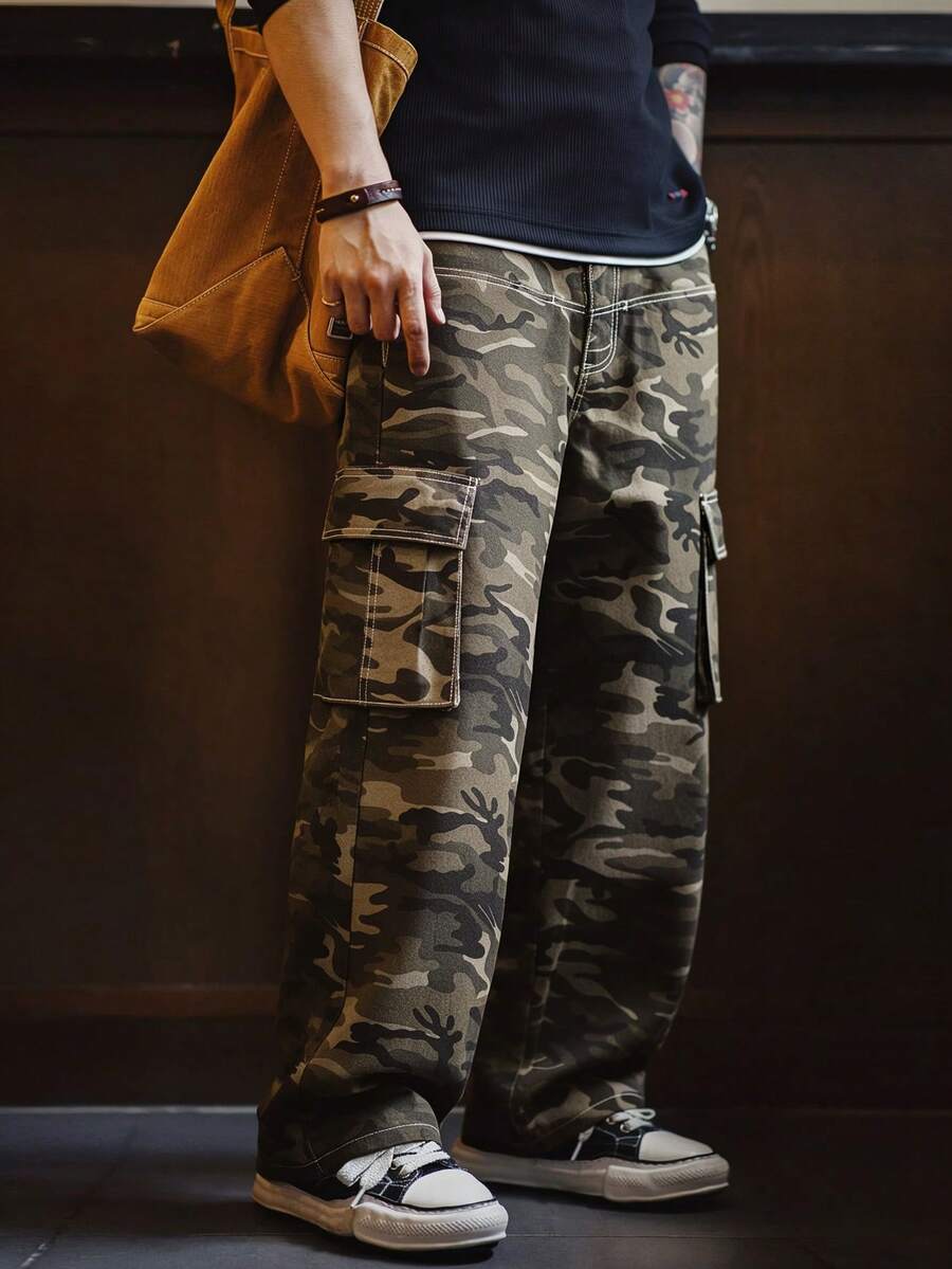 1件男士牛仔褲,多口袋設計,寬鬆版型,挺括面料,百搭風格,適合日常穿著 - 彩色 - 查看 1