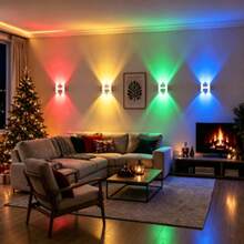 New White Wall-Mounted Motion Sensor Light, LED Dual-Head Up & Down 4-Light Ambient Lamp, USB Rechargeable, Multi-Color Adjustable Brightness, Suitable For Bedroom, Living Room, Hallway And Closet Indoor Decoration - H-type - View 9