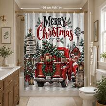1pc/4pcs Country Farmhouse Style Christmas Red Truck Pattern Multi-Functional Bathroom Decor Shower Curtain Set, Free 12 Hooks, Premium Holiday Atmosphere, Bathroom Mat, U-Shaped Bath Mat And Round Toilet Lid Cover, Suitable For All Scenes Decoration Bathroom Set - Rustic Farmhouse Christmas Red Truck - View 11