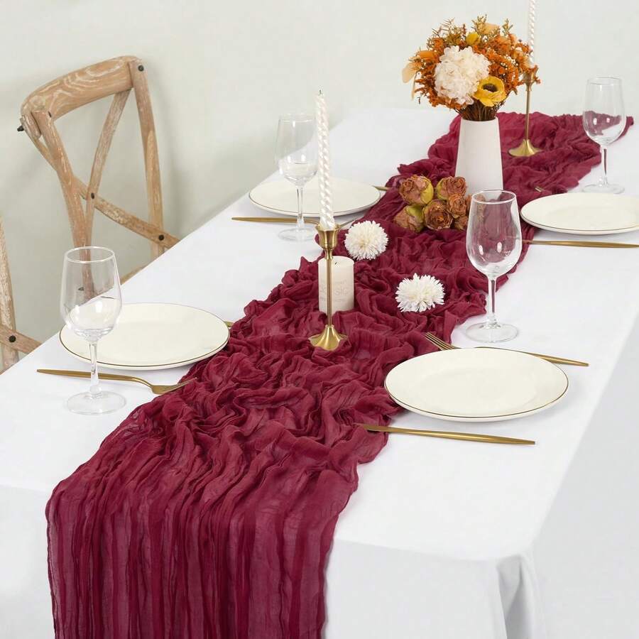 長方形桌巾 180*90CM、300*90CM、400*90CM，起司布桌巾，波希米亞風紗起司布桌巾，鄉村風透明桌巾，適用於婚禮、節日派對、畢業派對、生日或節日派對，蛋糕桌裝飾，浪漫宴會桌裝飾，皺褶桌巾，室內外皆適用，彩色桌巾