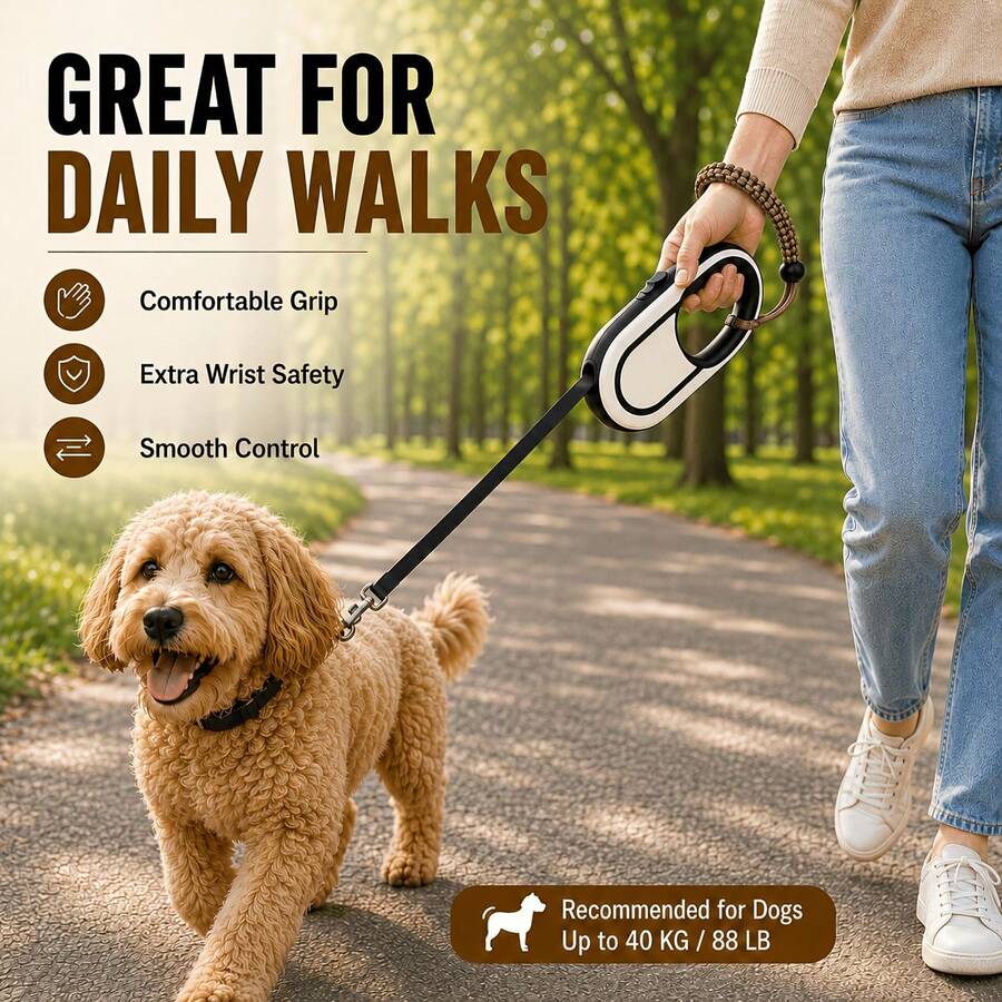 [Dây xích chó tự thu] Bộ dây xích chó tự thu siêu bền, dây dắt 16FT/5M chống rối, kèm vòng đeo cổ tay chống thoát, khóa phanh một chạm, tay cầm thoải mái chống trượt, phù hợp cho chó nhỏ, vừa và lớn [Halloween Giáng sinh] Quà tặng - Nhiều màu - Xem 1