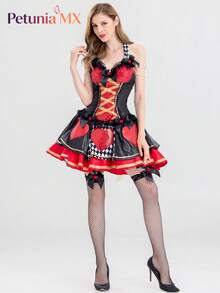 Vampire COS Queen of Hearts Prom Queen Court Dress, Cosplay Costume, Halloween Costume - Rojo - Ver 4