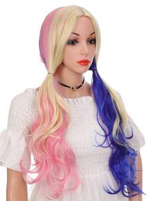 24 Inch Long Wavy Curly Multi-Color Blue, Pink, Gold Cosplay Wig With Side Bangs, Middle Part Synthetic Cosplay Wig For Halloween, Music Festival, Costume Party, Role Play ﻿ - Multicolor - View 5