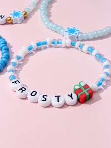 19Pcs Kids Christmas Snowflake Beaded Bracelet Set, Random Color, Holiday Party Favors & Gifts For Girls - Baby Blue - View 8