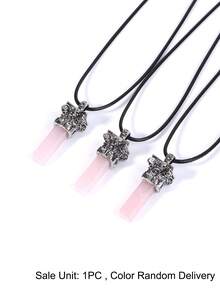 1pc Men's Natural Stone Sheep Head Necklace Reiki Rectangle Pendant Healing Fluorite Amethyst Tiger Eye Obsidian Crystal Necklaces H956 - Necklace - View 8