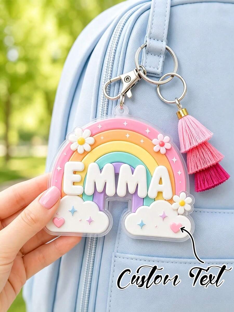 Custom Cloud-Shaped Acrylic Keychain, Cute Rainbow Pencil Case Charm, Suitable For Backpacks, School Bags, Handbags And Luggage