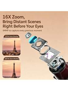 5K 64MP AF Autofocus Digital Vlog Camera, 16X Optical Zoom Compact Point & Shoot Camera, Anti-Shake LED Flash IPS Screen, Type-C Rechargeable Portable Camera For Beginners Travel (Memory Card Not Included) - View 6