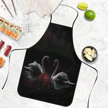 1pc Halloween Dark Swan Print Apron, Featuring White Swan, Dark Lake Surface & Withered Tree Pattern, Durable Cooking Apron Suitable For Bakers, Cake Decorators, BBQ Enthusiasts, Gardeners, Painters, Nail Artists - Perfect Gift For Home And Professional Chefs - Multicolor - View 2