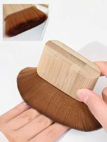 1pc Large Bamboo Handle Nail Brush, Nylon Bristle Manicure Dust Removal Brush, Nail Cleaning Tool, Used For Removing Dust And Makeup Residue - Brown - View 2